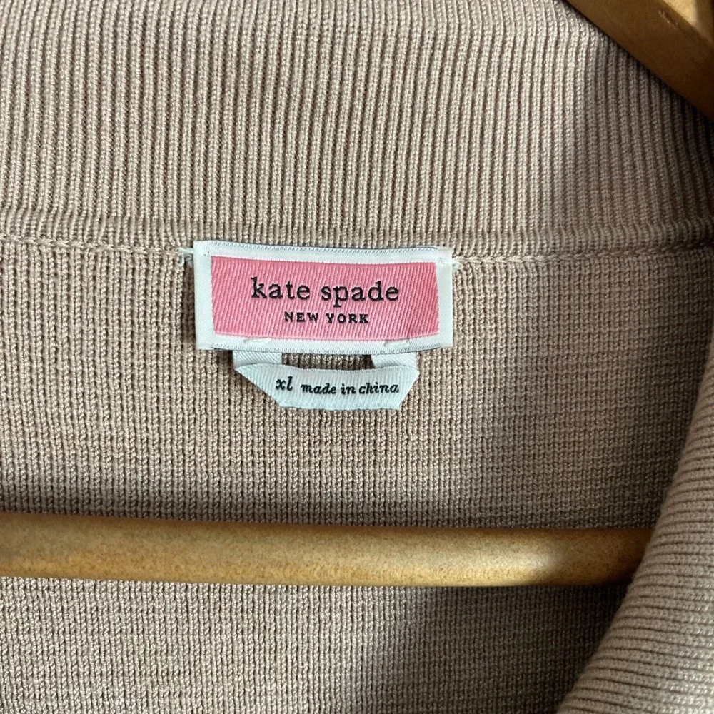 Kate Spade Long Knit Open Cardigan Blazer Sweater XL Ruffle Sleeve Classic Beige